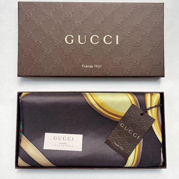Gucci Scarf Iconic Horsebit Logo Print Silk Wrap with Gucci Gift Box - Picture 1 of 16